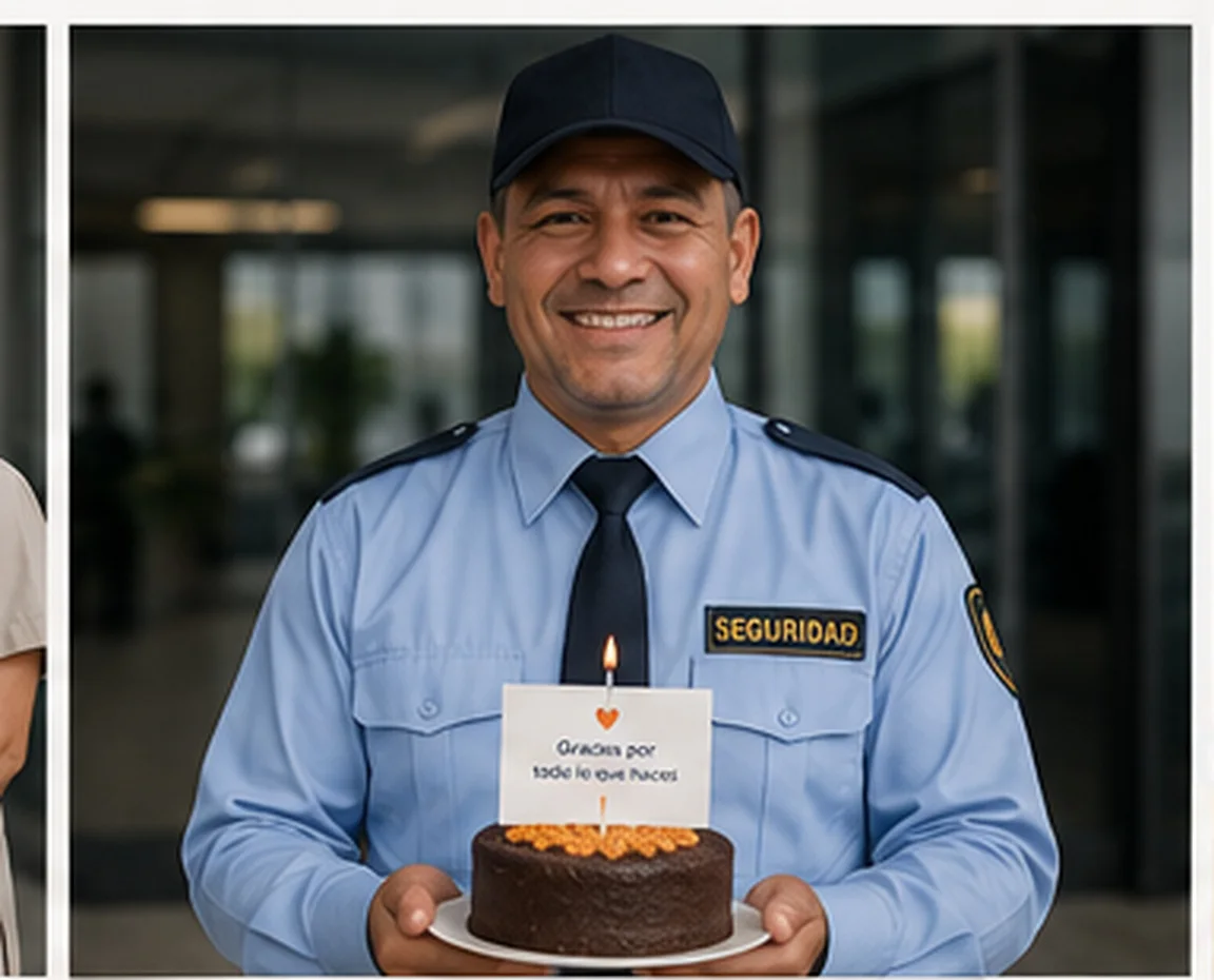 Colaborador de seguridad recibe una torta de cumpleaños