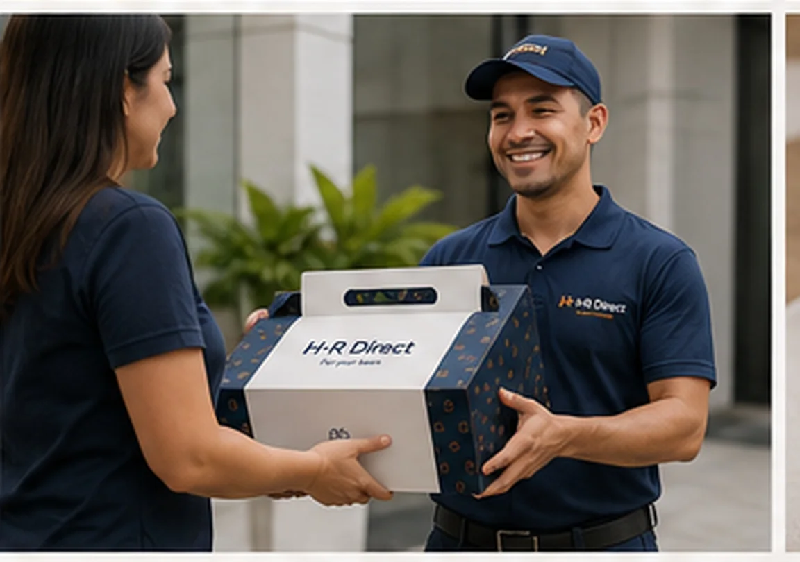 Entrega de una caja de HR Direct en un puesto de trabajo